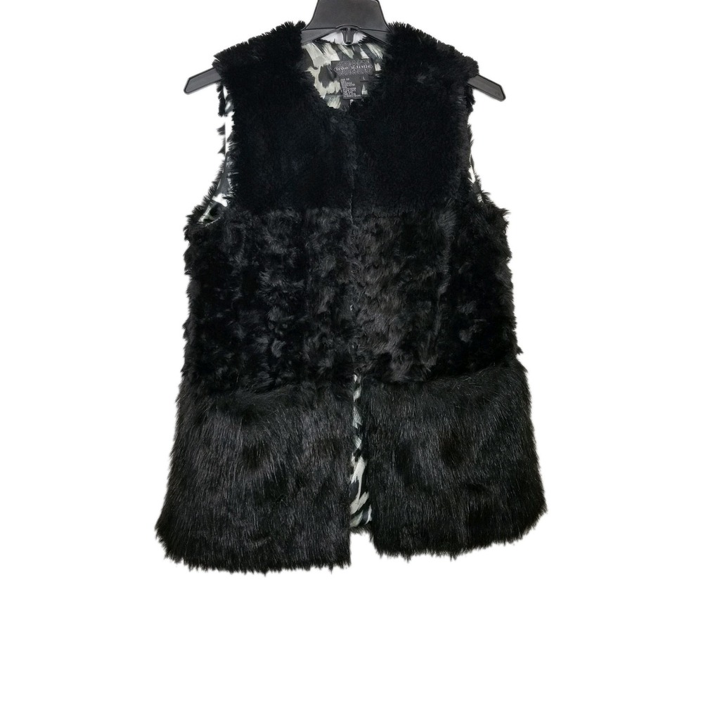 Live a Little Women Faux Fur Vest Jacket Sz L Black Sleeveless Boho Winter